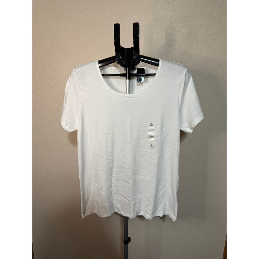 Style & Co Womens Essential Scoop Neck Short Sleeve T-Shirt Bright White Large